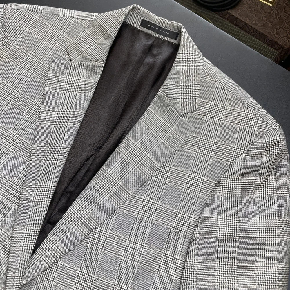 Hugo Boss Lanificio Tesse Biella 40S Wool Glen Plaid Houndstooth Pasini 2 Blazer
